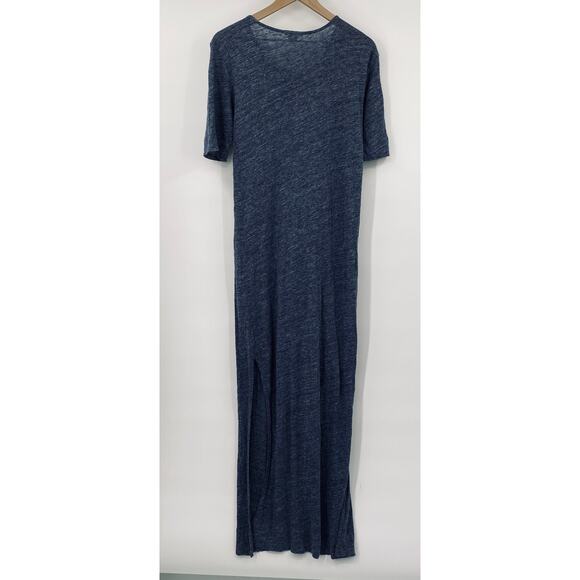 Anthropologie Linen Maxi Dress Side Slits Short Sleeve Slate Blue Space Dye XS P - Picture 6 of 9